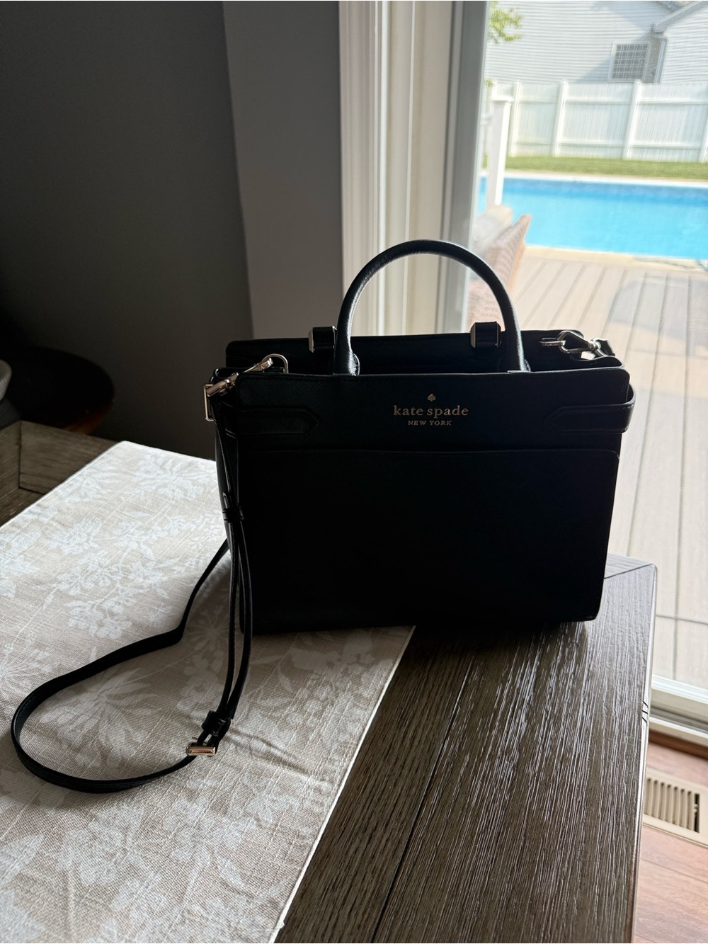 Kate Spade New York Black Leather Medium Totoe with Gold Logo